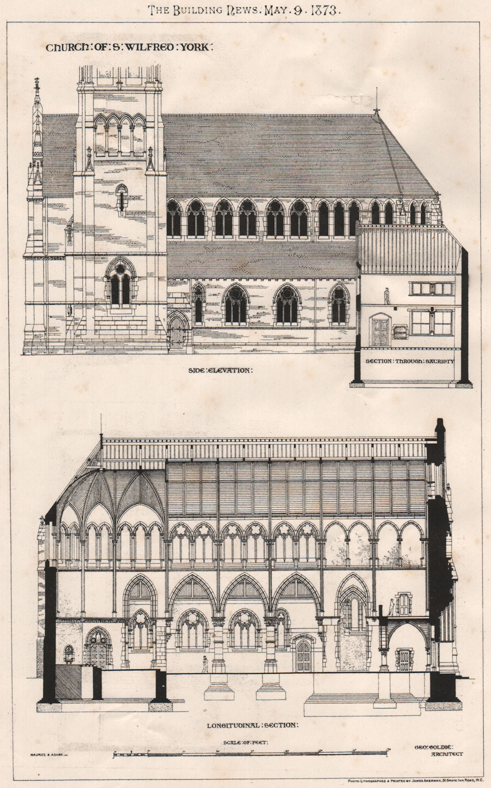 Church of St. Wilfrid, York; Geo Goldie, Architect. Yorkshire 1873 print